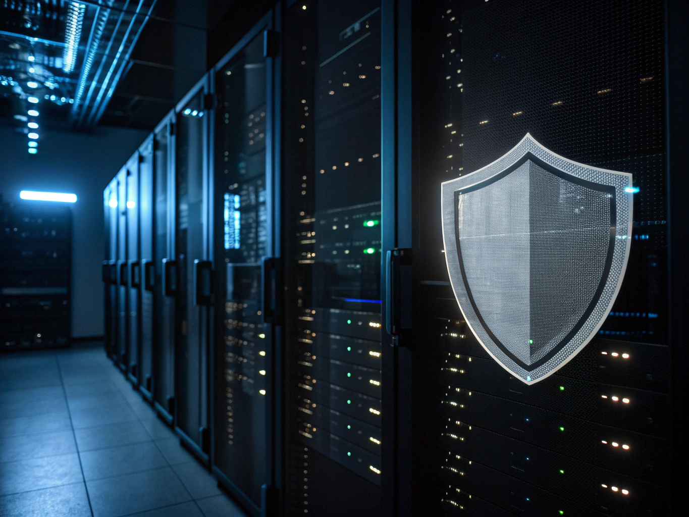 Abstract digital shield representing AI-powered security systems
